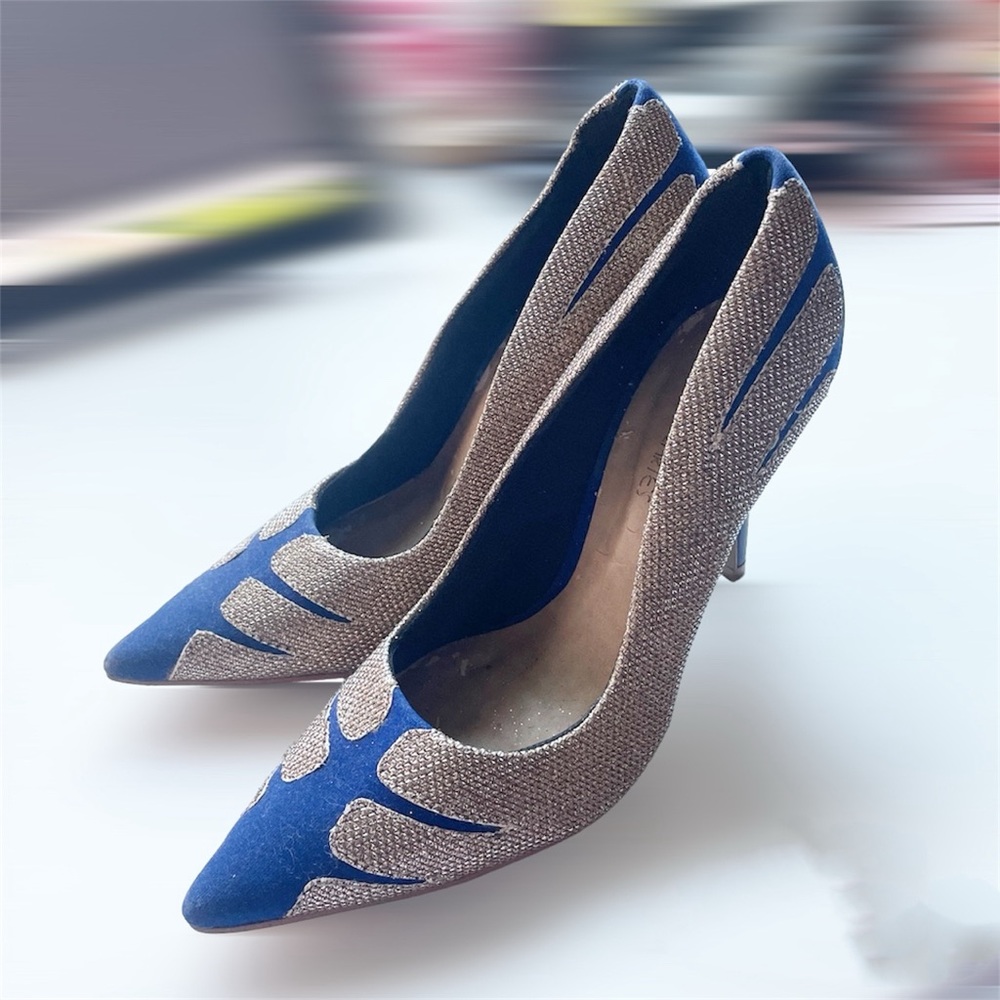 Blue and gold party high heels 6.5/7